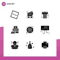 solide Glyphe Pack von 9 Universal- Symbole von Luft Investition Kultur global Arbeit editierbar Vektor Design Elemente