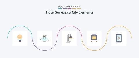 Hotel Dienstleistungen und Stadt Elemente eben 5 Symbol Pack einschließlich Zeichen . Tasche. Badezimmer. Trolley. Hotel vektor