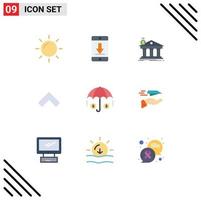 uppsättning av 9 modern ui ikoner symboler tecken för försäkring framåt- arkitektur upp statlig redigerbar vektor design element