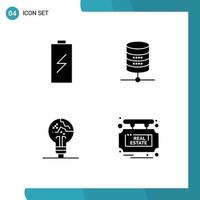 4 Universal- solide Glyphe Zeichen Symbole von Batterie Konzept elektrisch Server Scheitern editierbar Vektor Design Elemente