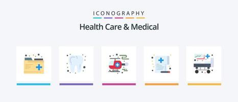 Gesundheit Pflege und medizinisch eben 5 Symbol Pack einschließlich medizinisch. Bett. Hubschrauber. dokumentieren. Krankenhaus. kreativ Symbole Design vektor