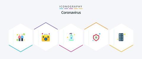 Coronavirus 25 eben Symbol Pack einschließlich Tablette. Virus. Hand waschen. Schutz. medizinisch vektor