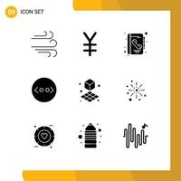 redigerbar vektor linje packa av 9 enkel fast glyfer av bom form Kontakt utskrift html redigerbar vektor design element