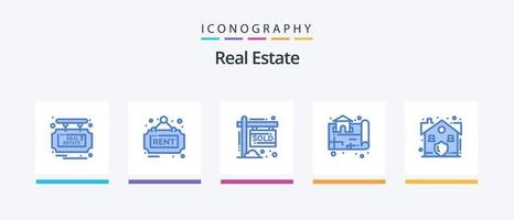 verklig egendom blå 5 ikon packa Inklusive hus. verklig. hus. Karta. egendom. kreativ ikoner design vektor