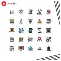Universal- Symbol Symbole Gruppe von 25 modern gefüllt Linie eben Farben von Karte Mannschaft Kontakt Sport Basketball editierbar Vektor Design Elemente