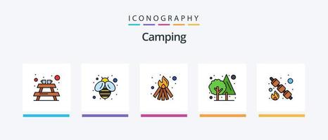 camping linje fylld 5 ikon packa Inklusive Karta. flagga. utomhus. grön. djungel. kreativ ikoner design vektor