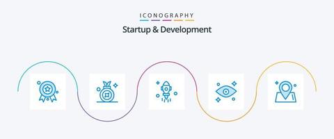 börja och utveckling blå 5 ikon packa Inklusive . öga. värld. Karta vektor