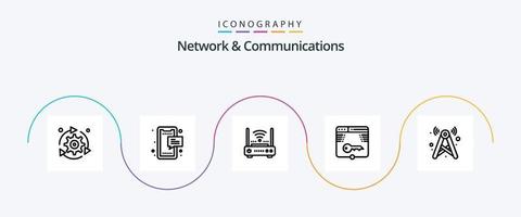 nätverk och kommunikation linje 5 ikon packa Inklusive webb. säkra. mobil. modem. nätverk vektor