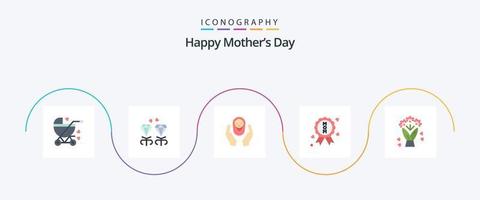 glücklich Mütter Tag eben 5 Symbol Pack einschließlich Blume. Qualität. Hände. Zertifikat. Kind vektor