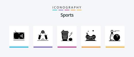 sporter glyf 5 ikon packa Inklusive kondition. cykling. träning. glas. äpple. kreativ ikoner design vektor
