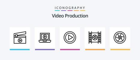 video produktion linje 5 ikon packa Inklusive fotografi. media. bärbar dator. kamera. video. kreativ ikoner design vektor