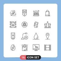 16 Benutzer Schnittstelle Gliederung Pack von modern Zeichen und Symbole von Geschäftsmann Einkaufen Streifen Hand Tasche Süßigkeiten editierbar Vektor Design Elemente