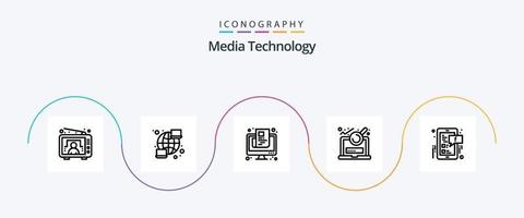Medien Technologie Linie 5 Symbol Pack einschließlich Facebook. Forschung. Nachricht. Datei. Bildschirm vektor