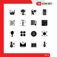 16 Universal- solide Glyphe Zeichen Symbole von Diagramm lesen Essen Hinweis Buch editierbar Vektor Design Elemente