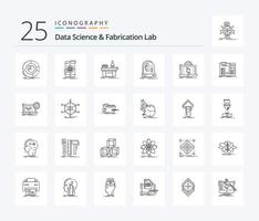 Daten Wissenschaft und Herstellung Labor 25 Linie Symbol Pack einschließlich Zukunft. ai. Forschung. Produktion. Labor vektor