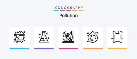 Verschmutzung Linie 5 Symbol Pack einschließlich . Rohr. nuklear. Verschmutzung. Pumpe Jack. kreativ Symbole Design vektor