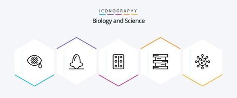 Biologie 25 Linie Symbol Pack einschließlich Zelle. Biochemie. Pastillen. gefährlich. Biologie vektor