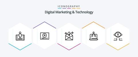 digital marknadsföring och teknologi 25 linje ikon packa Inklusive öga. mått. pil. marknadsföring. korsa vektor