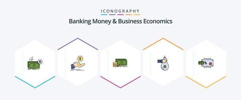 Bankwesen Geld und Geschäft Wirtschaft 25 gefüllte Linie Symbol Pack einschließlich geben. Tasche. Schulden. Geld. Investition vektor