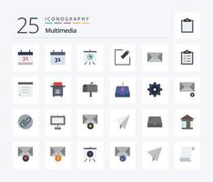 Multimedia 25 eben Farbe Symbol Pack einschließlich Post. Text. schreiben. Notiz. aufführen vektor