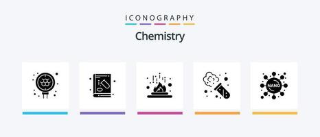 Chemie Glyphe 5 Symbol Pack einschließlich Chemie. Experiment. Experiment. Chemie. Labor. kreativ Symbole Design vektor