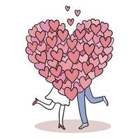 Hand zeichnen Cartoon niedlichen Valentinstag, Paar und viele Herzen Vektor. vektor