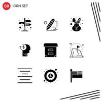 9 Benutzer Schnittstelle solide Glyphe Pack von modern Zeichen und Symbole von Geschäft Mitarbeiter Tier Kosten Konto editierbar Vektor Design Elemente