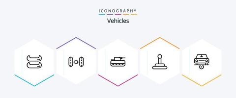 Fahrzeuge 25 Linie Symbol Pack einschließlich . OK. Panzer. Erledigt. überprüft vektor