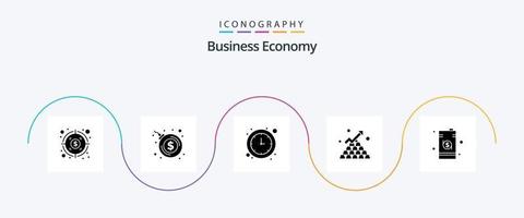 ekonomi glyf 5 ikon packa Inklusive dollar. företag. pengar. upp. guld vektor