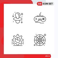 Lager Vektor Symbol Pack von 4 Linie Zeichen und Symbole zum Baby Kuchen Graph Joystick Gamepad Statistiken editierbar Vektor Design Elemente