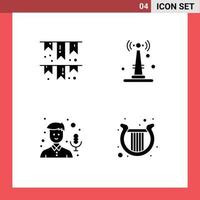 Pack von 4 kreativ solide Glyphen von feiern mic Party Router Recorder editierbar Vektor Design Elemente