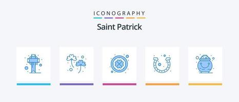 Heilige Patrick Blau 5 Symbol Pack einschließlich Reichtum. Hufeisen. Irland. Reichtum. Tag. kreativ Symbole Design vektor