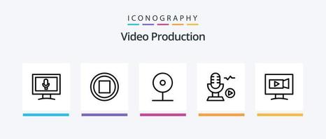 video produktion linje 5 ikon packa Inklusive övervaka. låt. video. inspelning. steg. kreativ ikoner design vektor