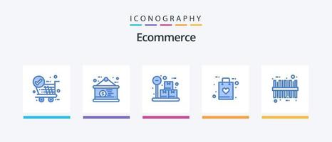 e-handel blå 5 ikon packa Inklusive sku. streckkod. låda. faq. affär. kreativ ikoner design vektor