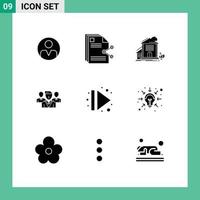 fast glyf packa av 9 universell symboler av gäng säkerhet dokumentera personal byggnad redigerbar vektor design element