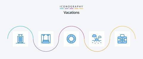 semester blå 5 ikon packa Inklusive . medici. försäkring. medicinsk utrustning. värma vektor