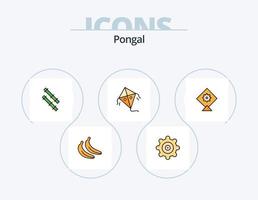 pongal linje fylld ikon packa 5 ikon design. skalle. tjur. pongal. djur. ljus vektor