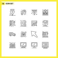 Gruppe von 16 Umrisse Zeichen und Symbole zum Elektrizität Gerät geschlossen Kabel Birne editierbar Vektor Design Elemente