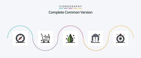 komplett allmänning version linje fylld platt 5 ikon packa Inklusive kompass. mode. affär. bälte. invertera vektor