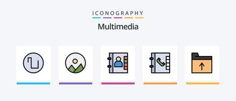 multimedia linje fylld 5 ikon packa Inklusive . kontakter.. kreativ ikoner design vektor