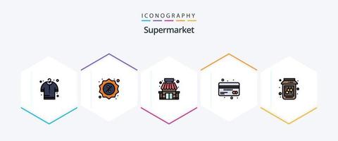 Supermarkt 25 gefüllte Linie Symbol Pack einschließlich Frucht. Finanzen. Geschäft. Lastschrift. Anerkennung vektor