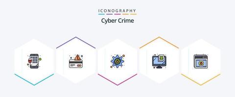 Cyber Verbrechen 25 gefüllte Linie Symbol Pack einschließlich Schild. Virenschutz. Hacker. Virus. Monitor vektor