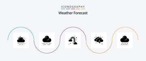 Wetter Glyphe 5 Symbol Pack einschließlich Regen. Wetter. Regen. Donner. Wolke vektor