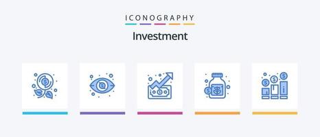 investering blå 5 ikon packa Inklusive investering. tillväxt. trend. besparingar. burk. kreativ ikoner design vektor