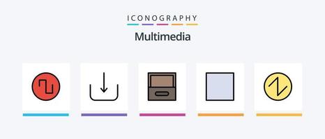 multimedia linje fylld 5 ikon packa Inklusive . fyrkant. sluten. ljud. spelare. kreativ ikoner design vektor