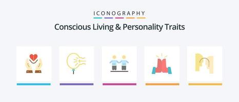 medveten levande och personlighet egenskaper platt 5 ikon packa Inklusive hög. fem. lättnad. bäst. vänskap. kreativ ikoner design vektor