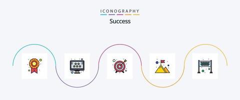 sucess linje fylld platt 5 ikon packa Inklusive prestation. topp. stjärnor. strategi. flagga vektor