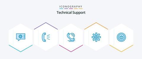 teknisk Stöd 25 blå ikon packa Inklusive Stöd. öga. kommunikation. teknisk. klot vektor