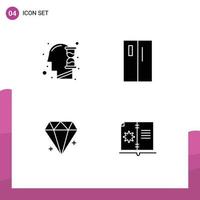 universell ikon symboler grupp av 4 modern fast glyfer av mänsklig diamant timme glas kylskåp Smycken redigerbar vektor design element