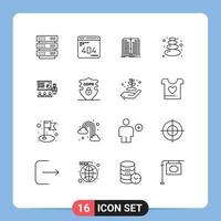 16 Benutzer Schnittstelle Gliederung Pack von modern Zeichen und Symbole von Analytik Stein Webseite Lotus Buch editierbar Vektor Design Elemente